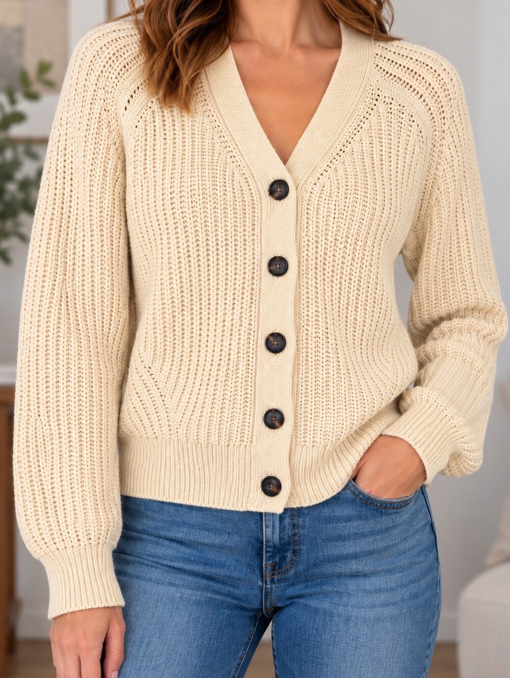 Everlane Soft Cream V-Neck Button Front Cardigan Women's L